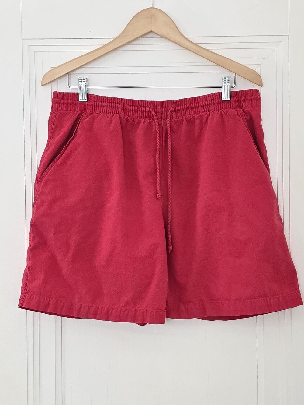 Erika Vibrant Coral Red Casual Shorts with Drawstring Waist, 100% Cotton, Guc, L
